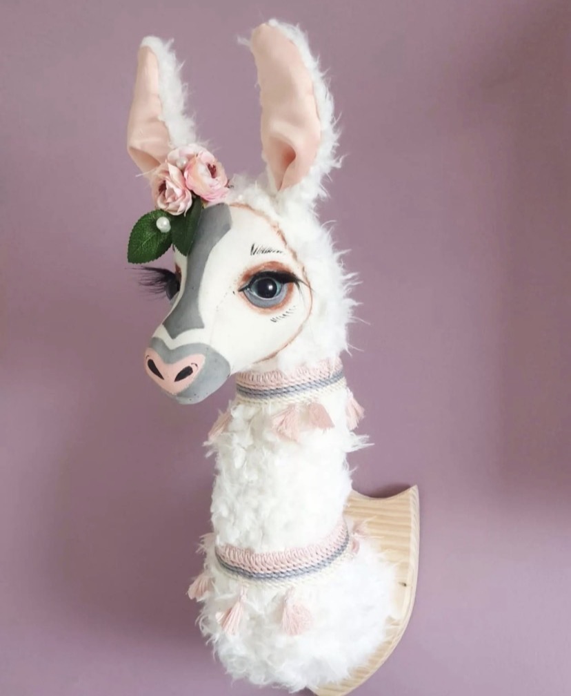 Handmade handpainted animal wall art mounts for girls — Llama