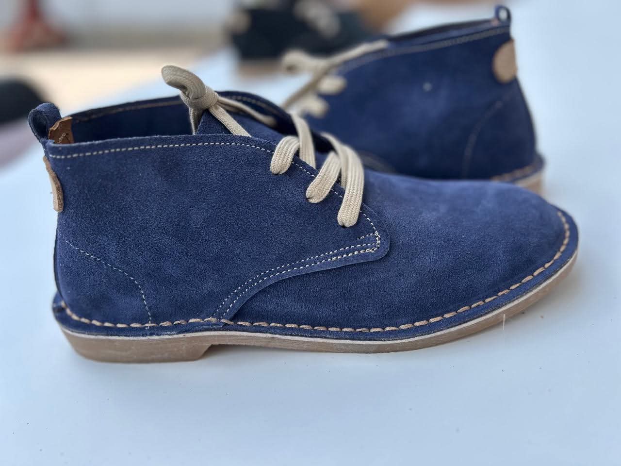 Hunter suede lace-up ankle vellies in navy blue — Navy Blue