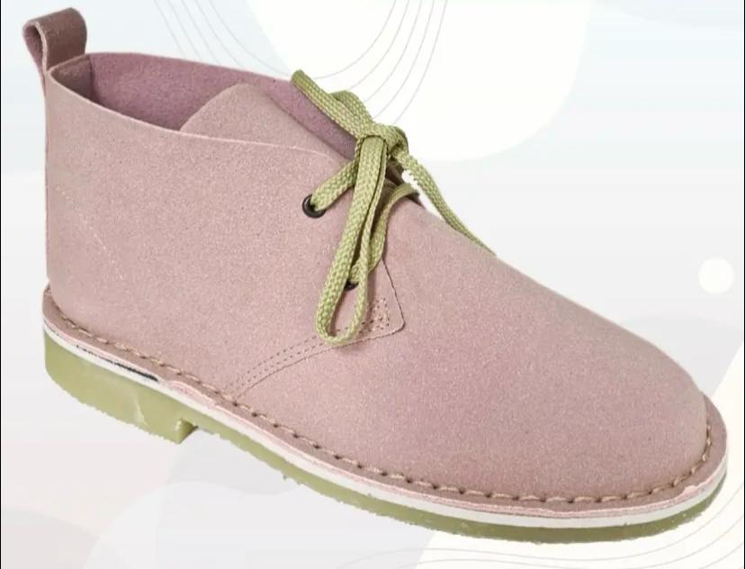 Faux Suede Vellies unisex boots in sky blue worn front view — Light Pink