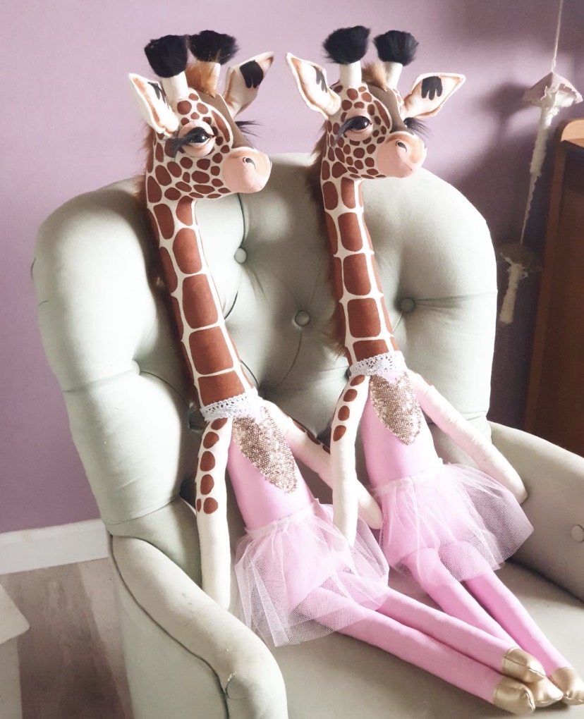 Handmade wildlife character dolls, hand-painted safari animals — Ballerina Giraffe (1m) – R650