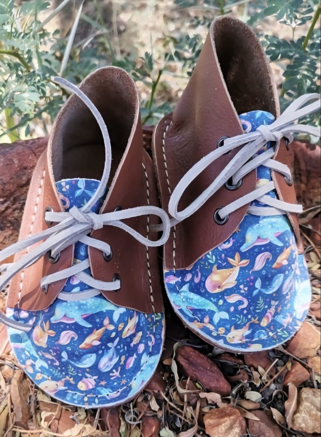 Handmade soft leather baby vellies with printed designs — Under the Sea
